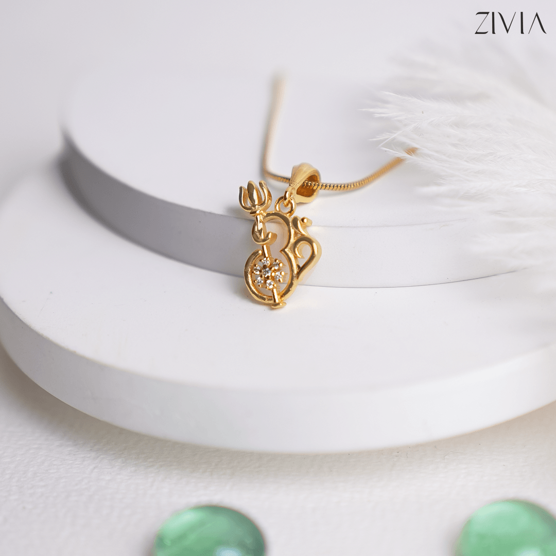 Delicate OM Diamond Pendant with Chain for women1