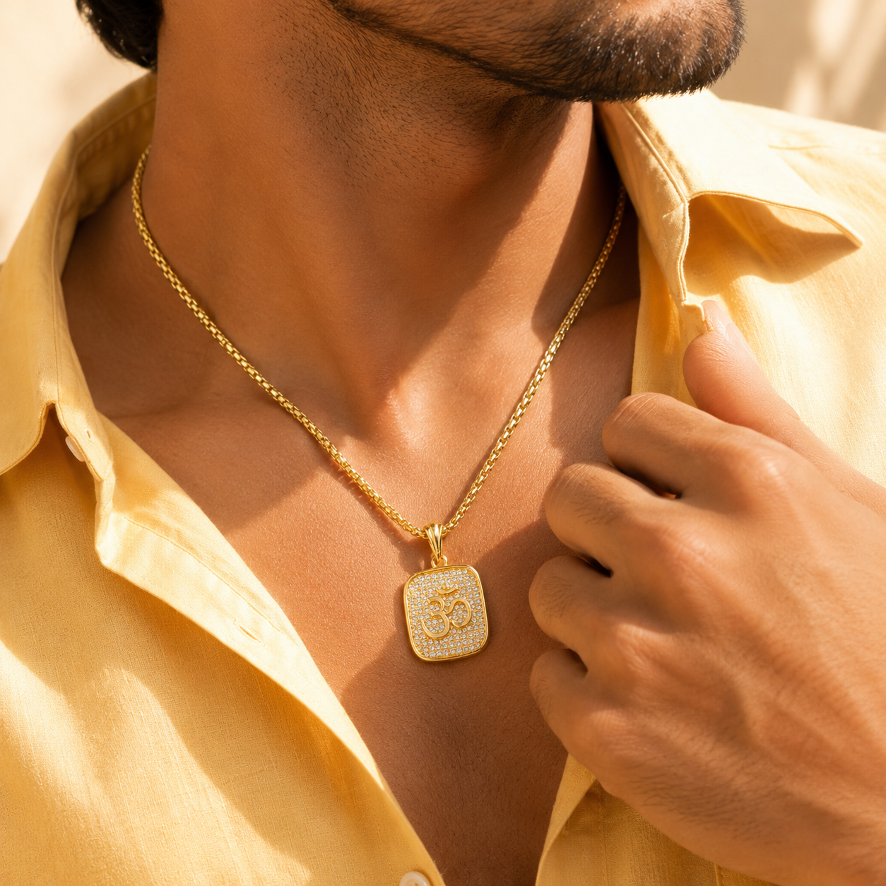 Zivia Om Elite Diamond Pendant with Chain 24K Gold Plated