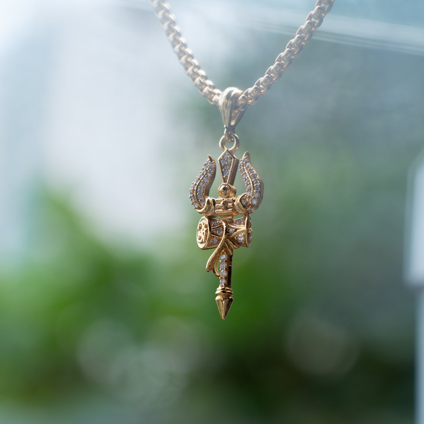 Trishul Eternia Pendant with Premium Diamond and Elegant Gold-Plated Chain