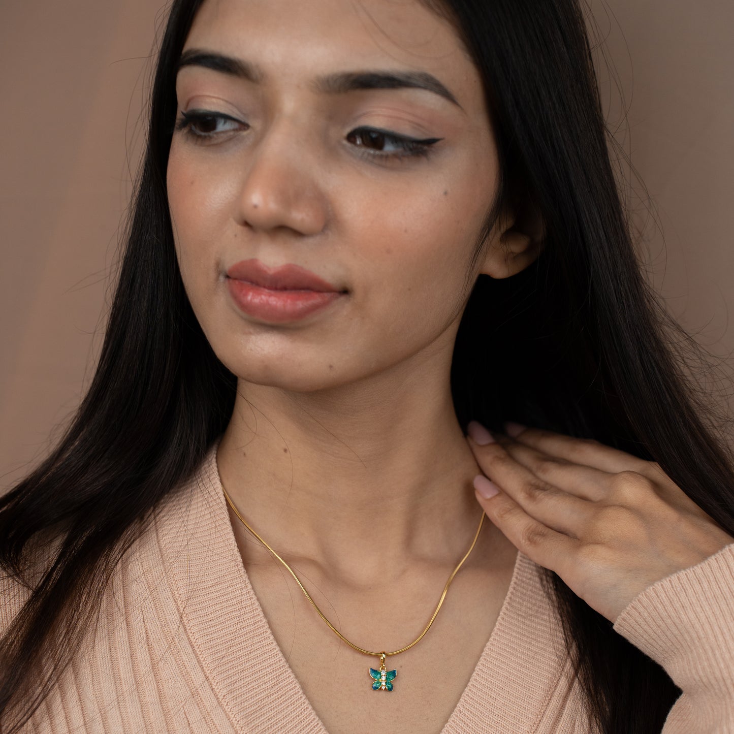 Zivia Butterfly Elegance Diamond Pendant with Gold Plated Chain