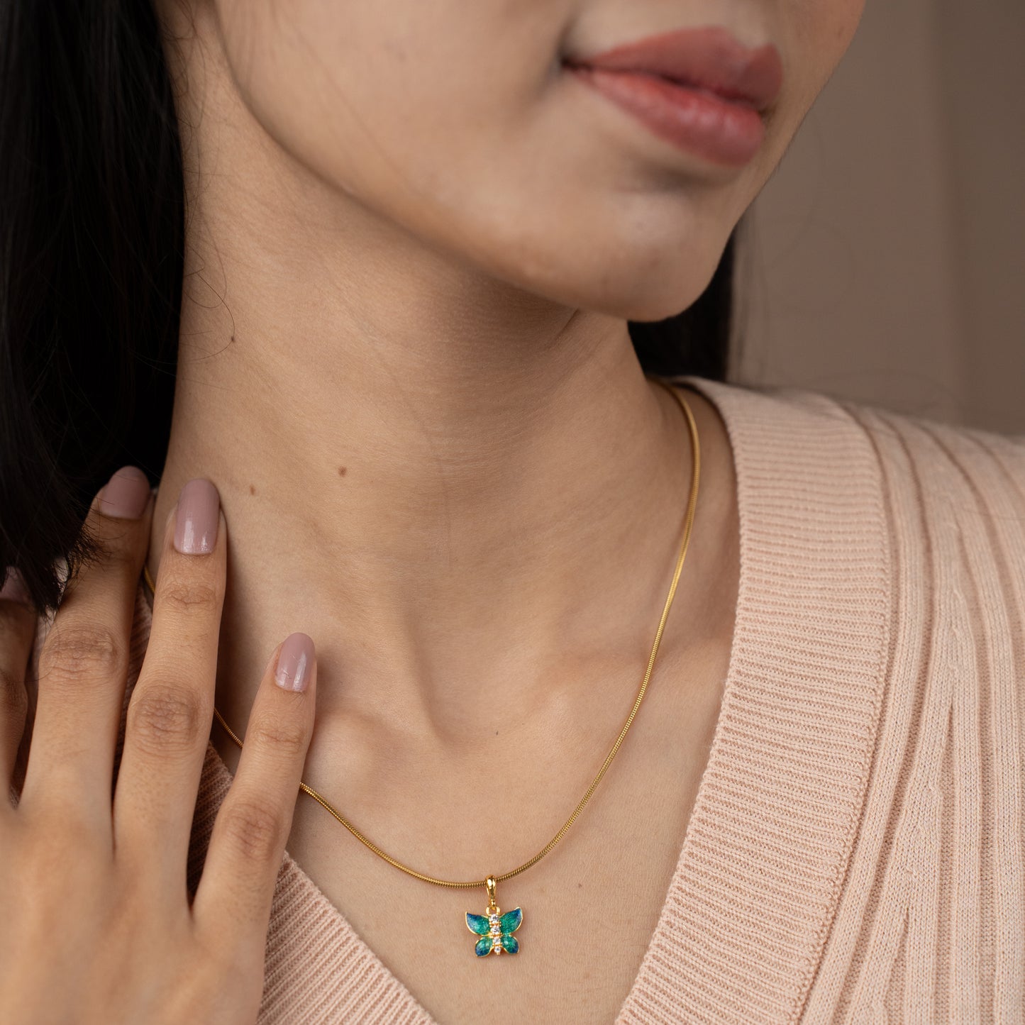 Zivia Butterfly Elegance Diamond Pendant with Gold Plated Chain