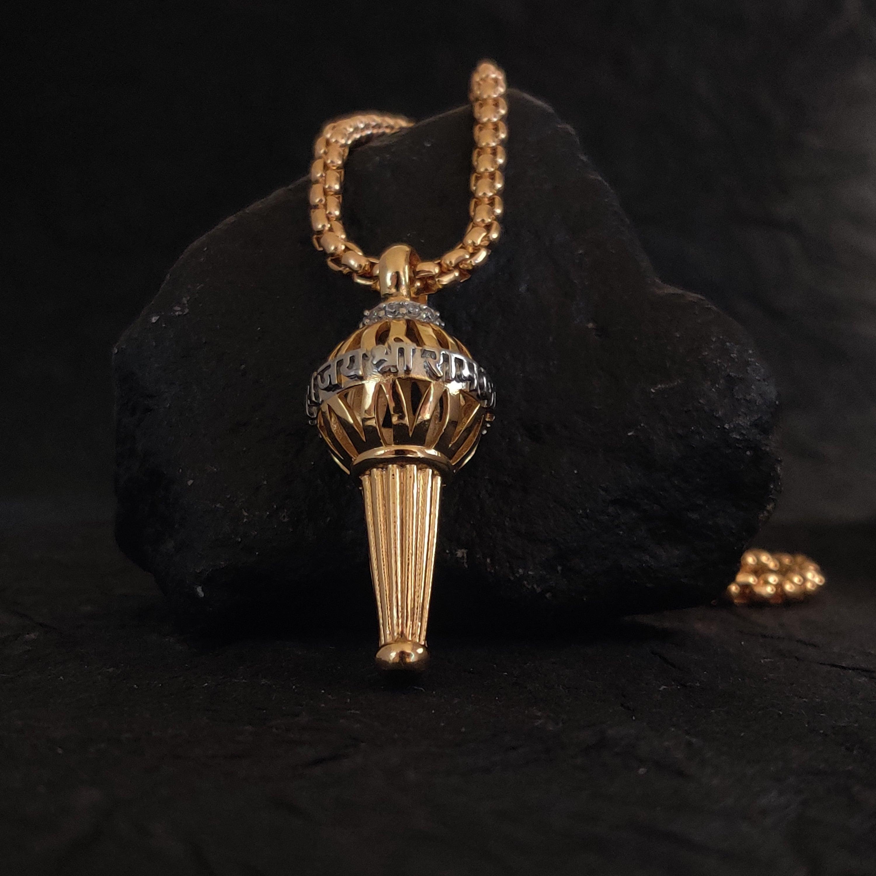 Gold Hanuman Jee Gada Pendant with Chain - Main Image