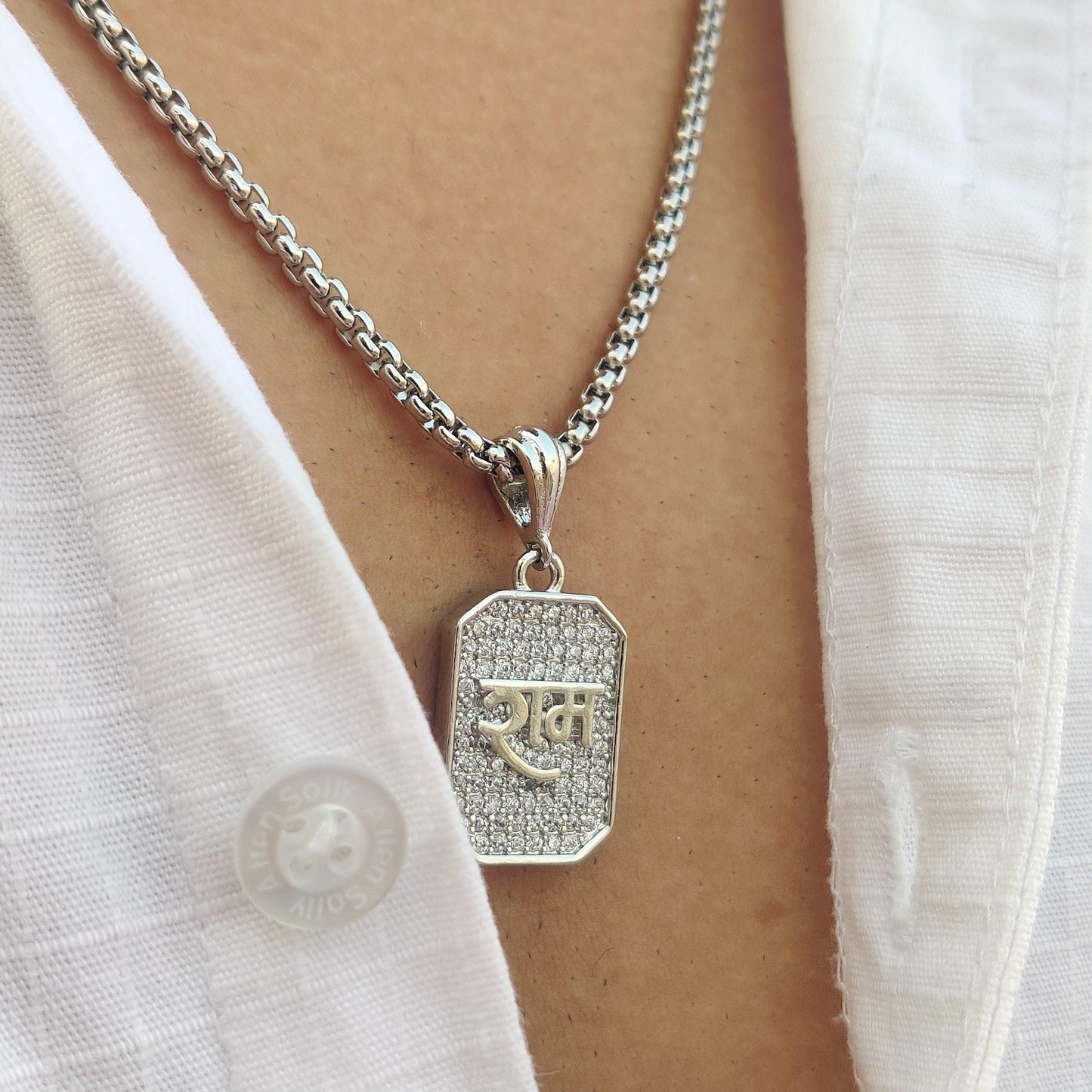 Silver Plated CZ Shree Ram Pendant with Chain