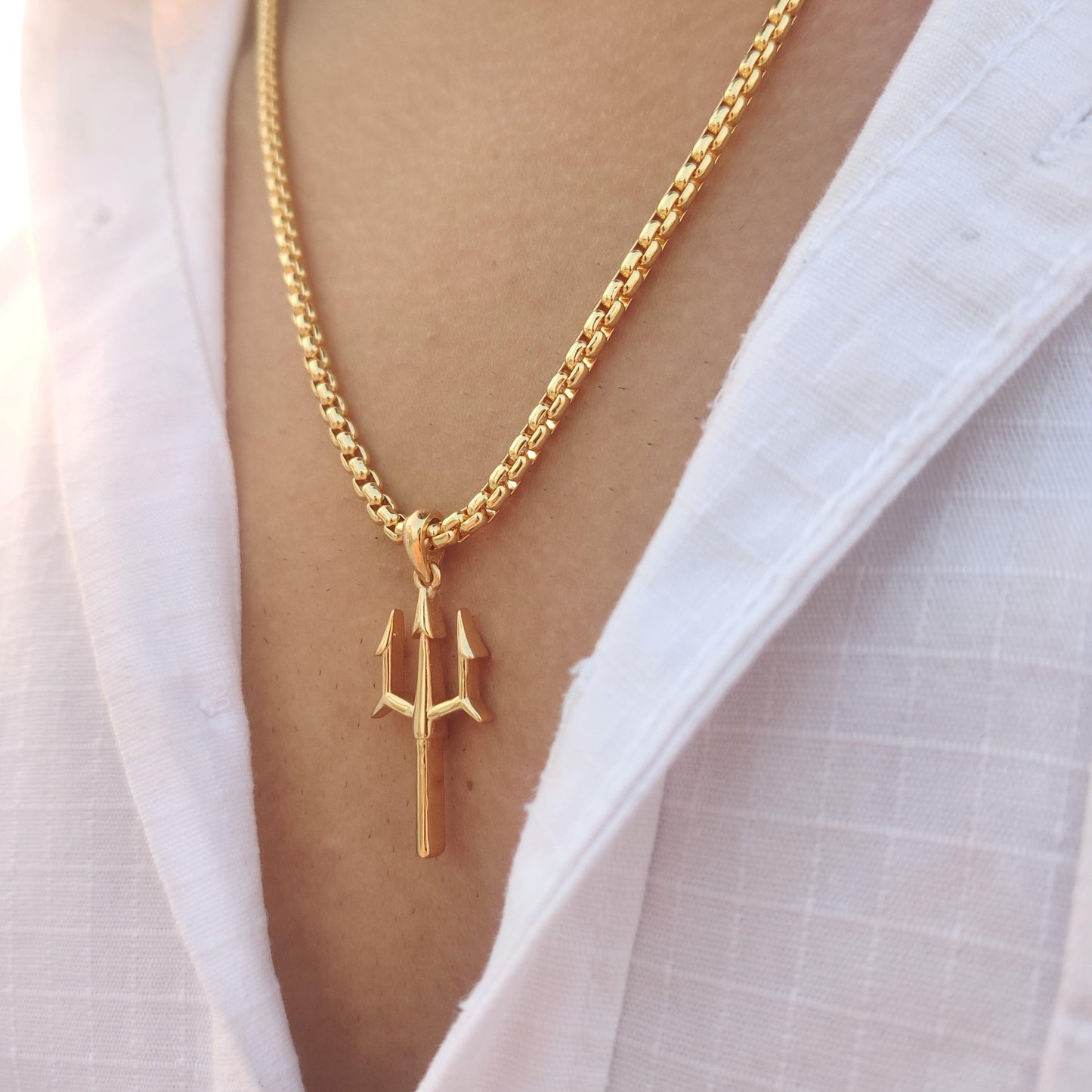 Trishul Trident Gold Plated Pendant with Chain
