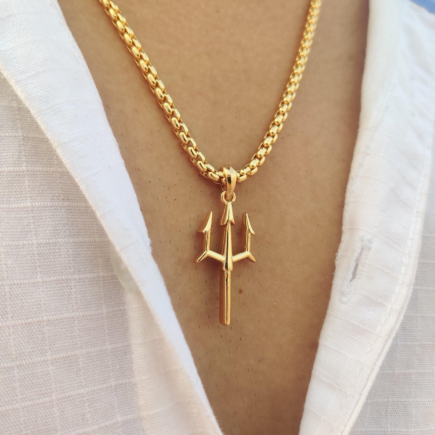 Trishul Trident Gold Plated Pendant with Chain