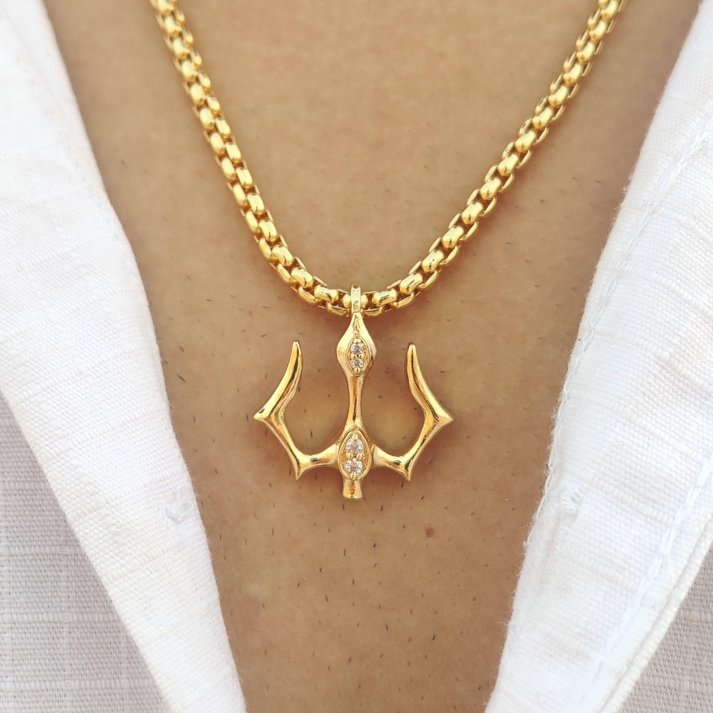 Gold Trishula Diamond Pendant