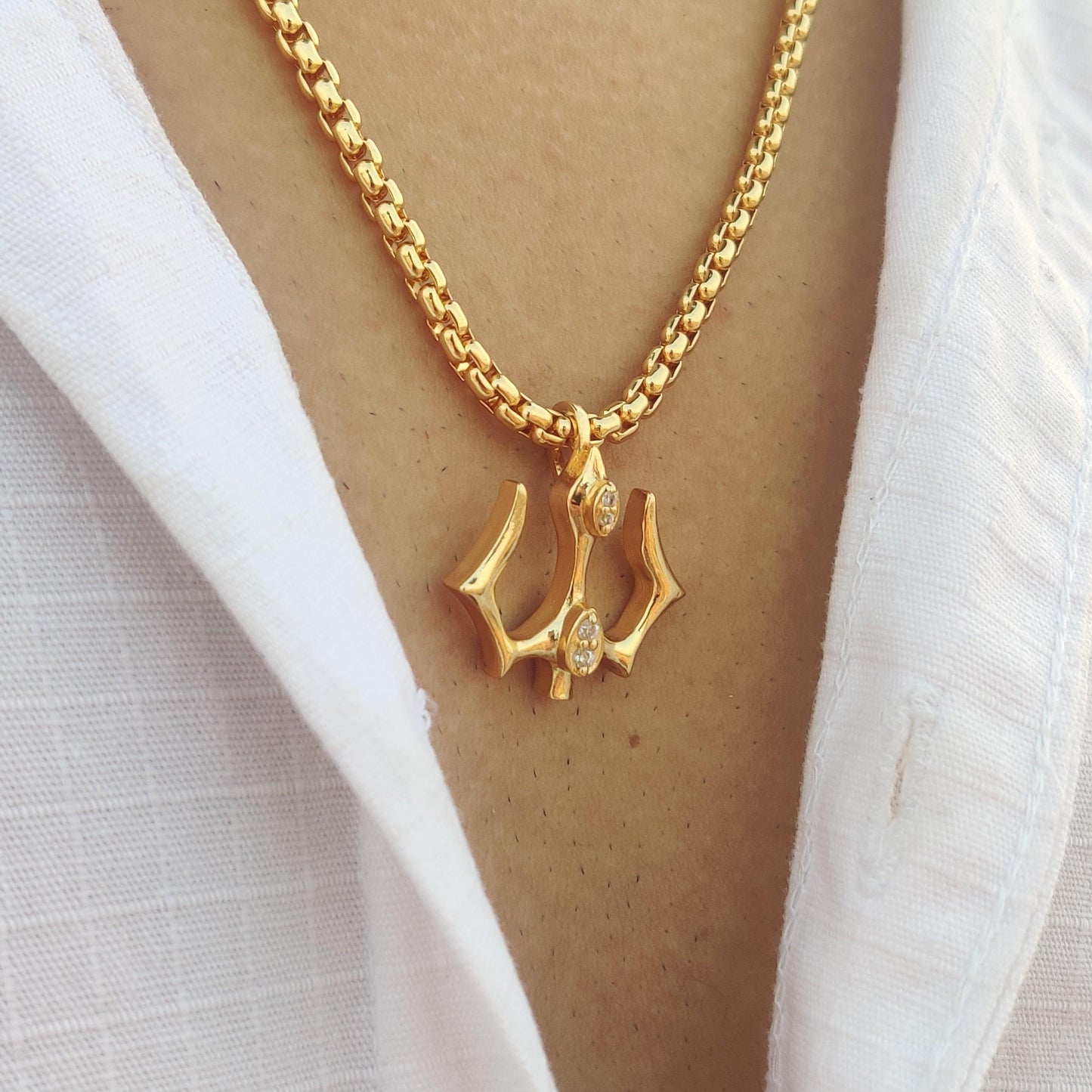 Gold Trishula Diamond Pendant
