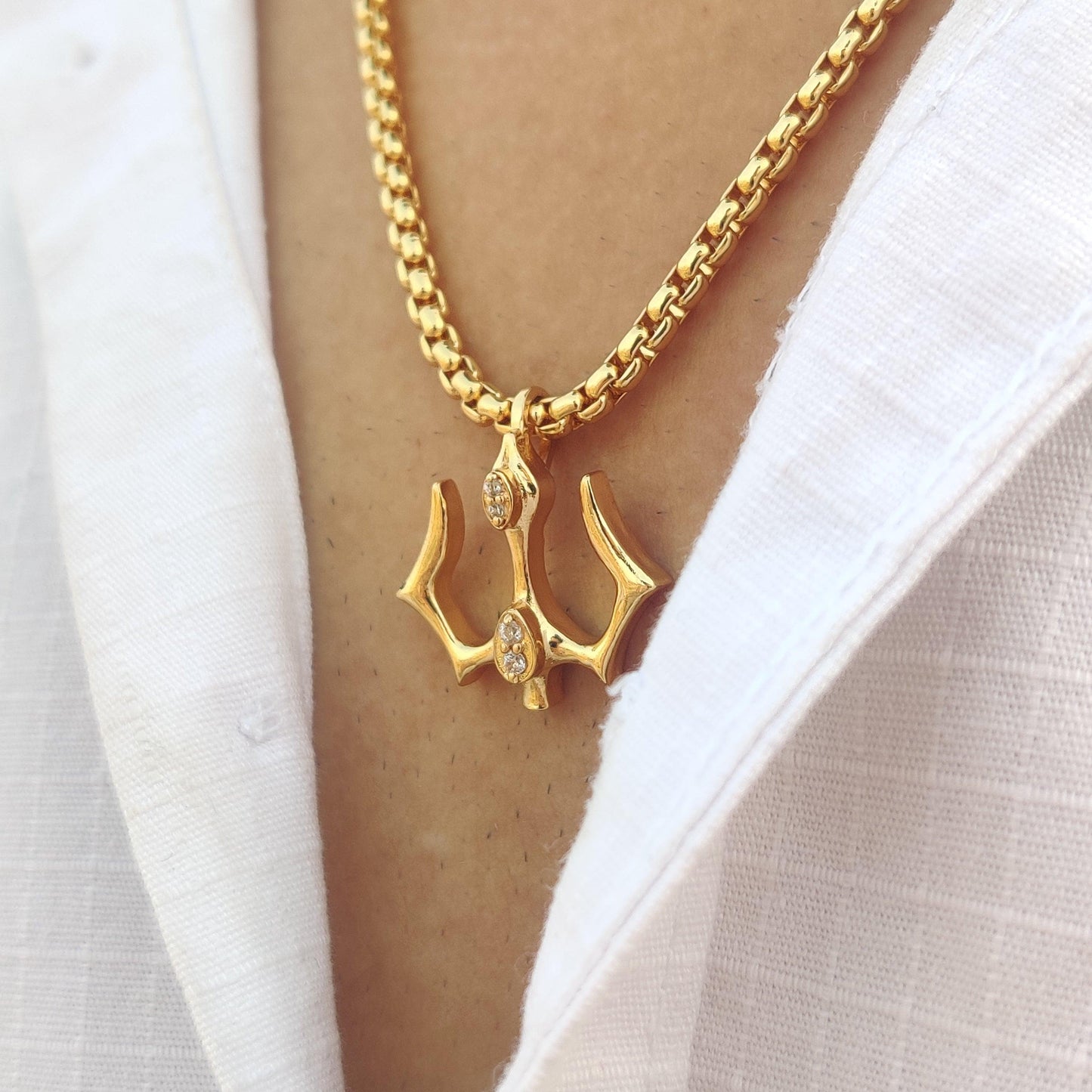 Gold Trishula Diamond Pendant