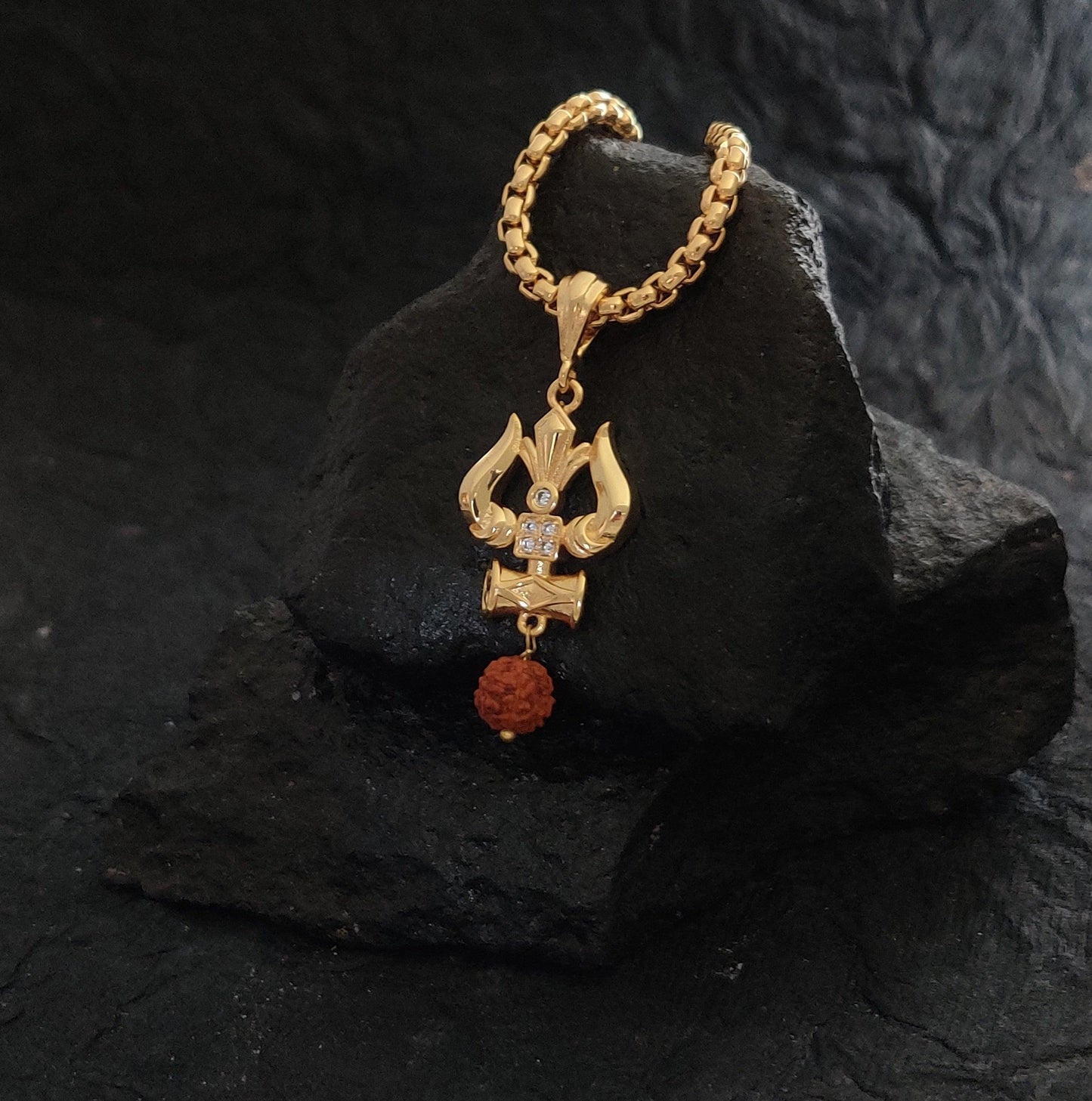 Zivia Rudraksha and Trishul Damru Pendant with Chain