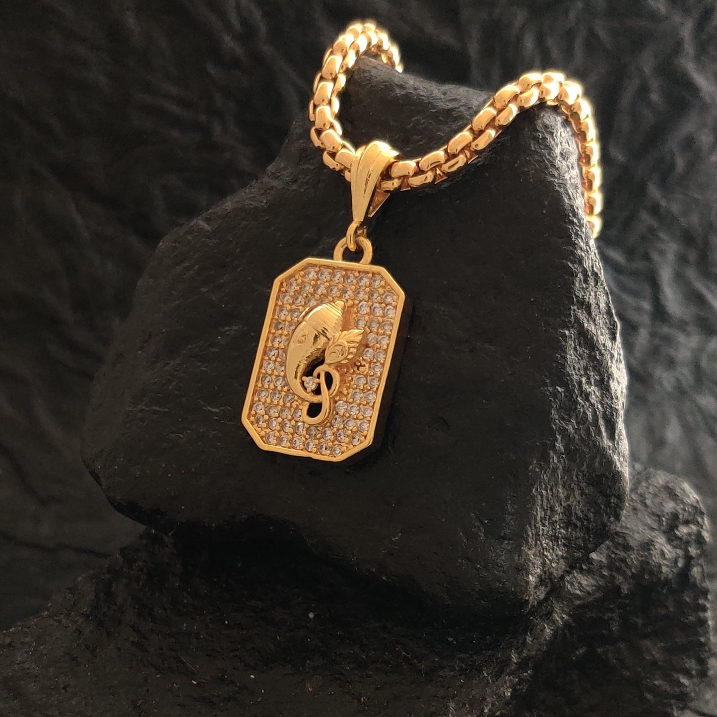 Zivia Gajanana Diamond Pendant and Chain with Gold Plated