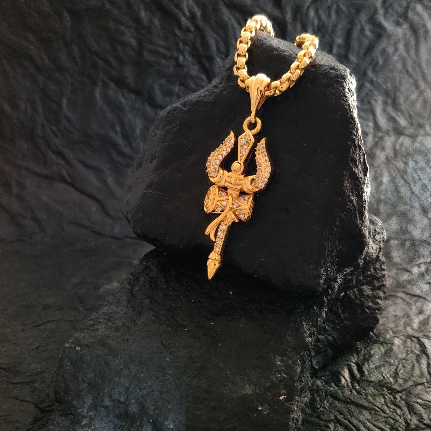 Trishul Eternia Pendant with Premium Diamond and Elegant Gold-Plated Chain