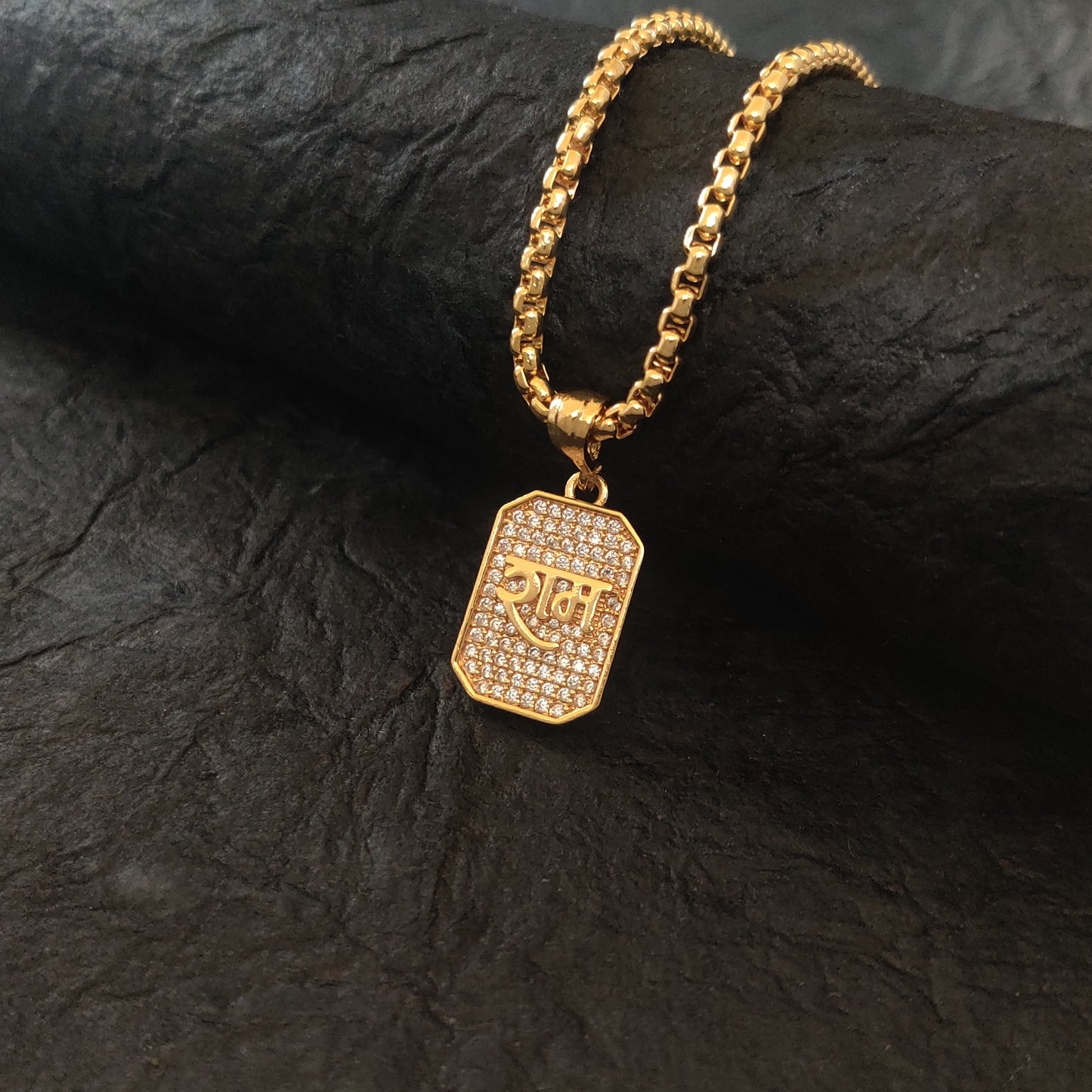 Zivia SS Studded Premium Diamonds Shree Ram Pendant with Gold Plated Chain