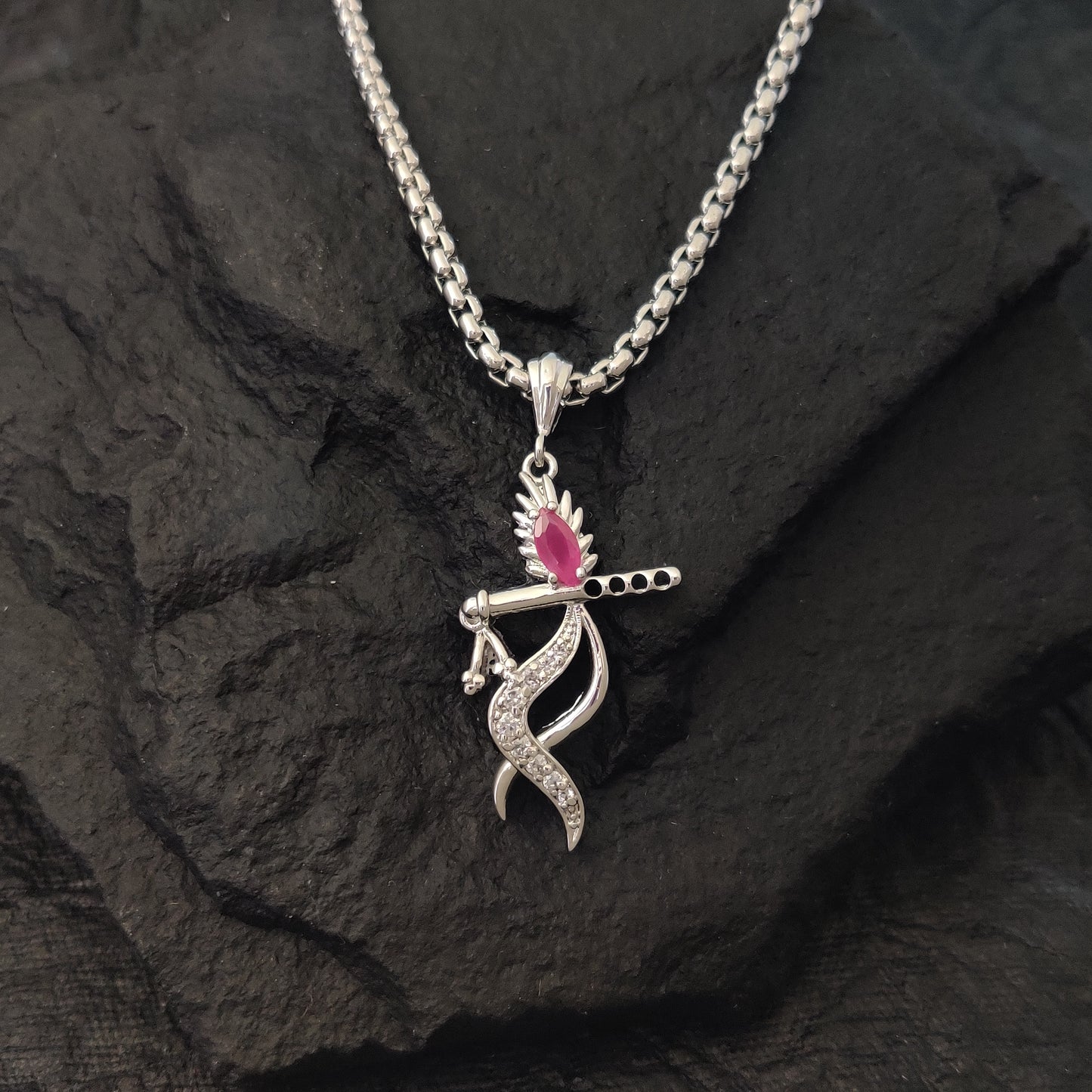 Silver Plated Murlidhar Krishna Pendant with Chains for men.