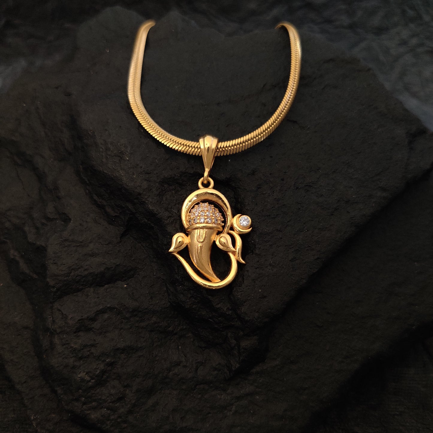 Studded CZ Ganesha Pendant with Gold Plated Chain