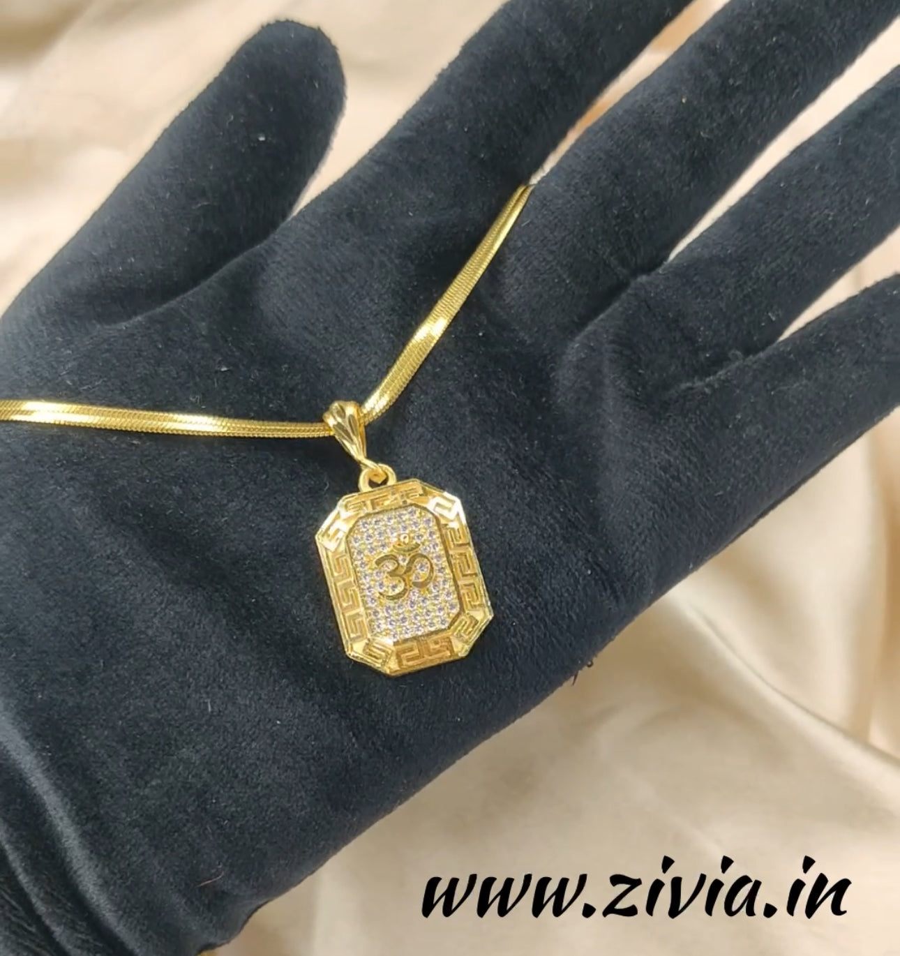 Om CZ Diamond Pendant and chain with 18k Gold Plated