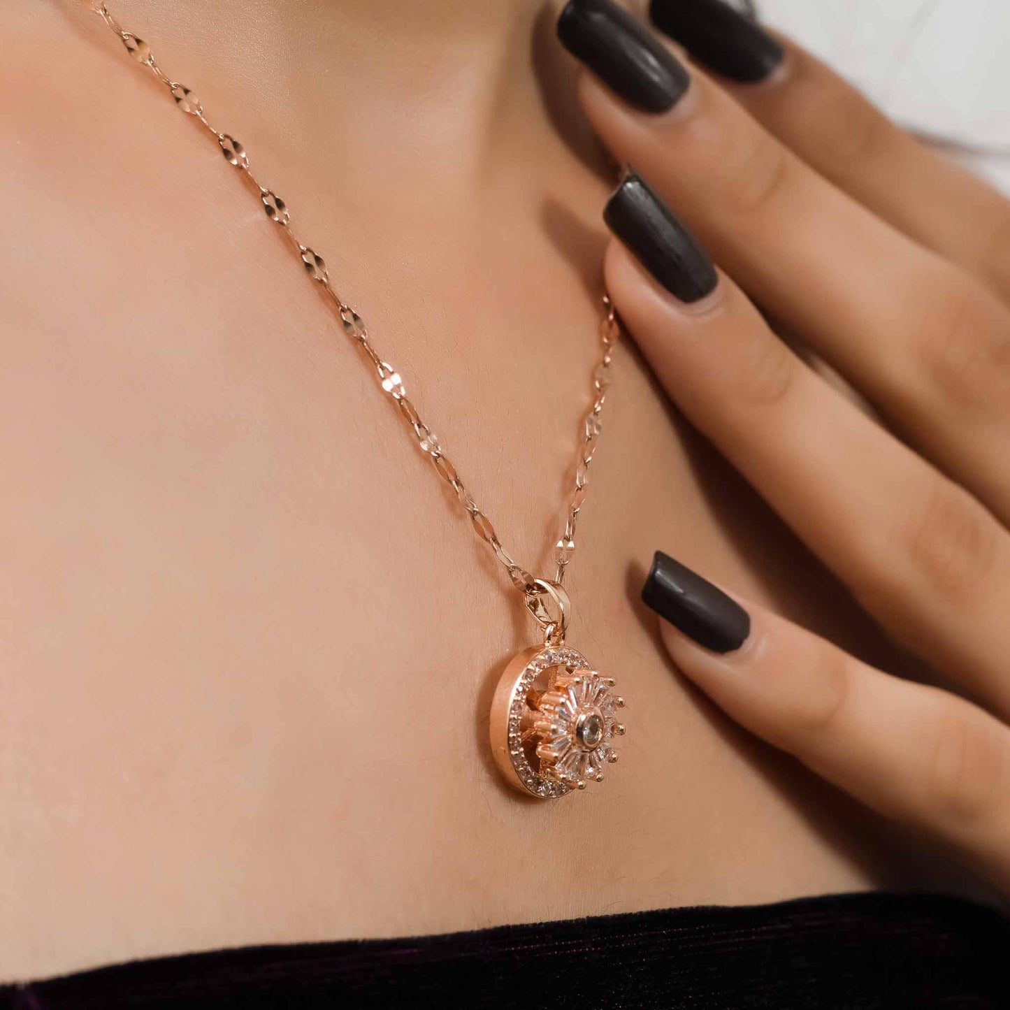 Rose Gold Spinning circle pendant