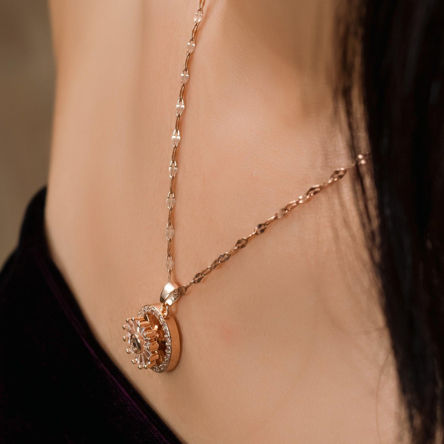 Rose Gold Spinning circle pendant