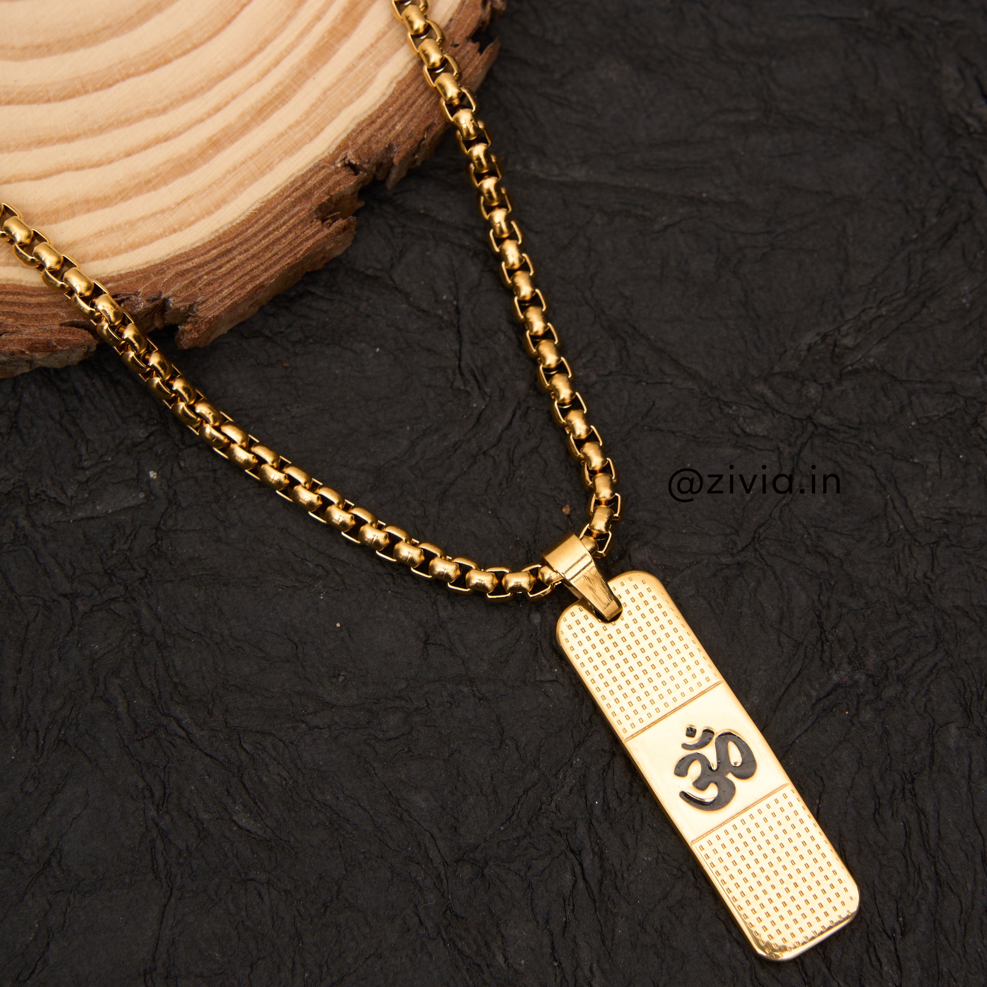 OM Dotted Design Pendant with Chain 24kt Gold Plated(24 Inch)