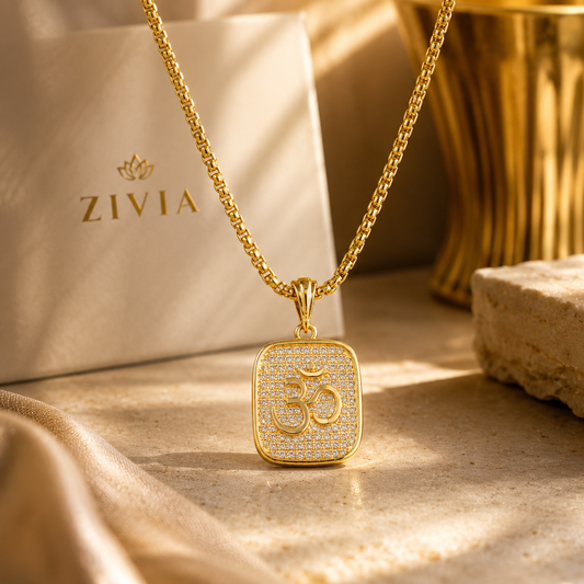 Zivia Om Elite Diamond Pendant with Chain 24K Gold Plated