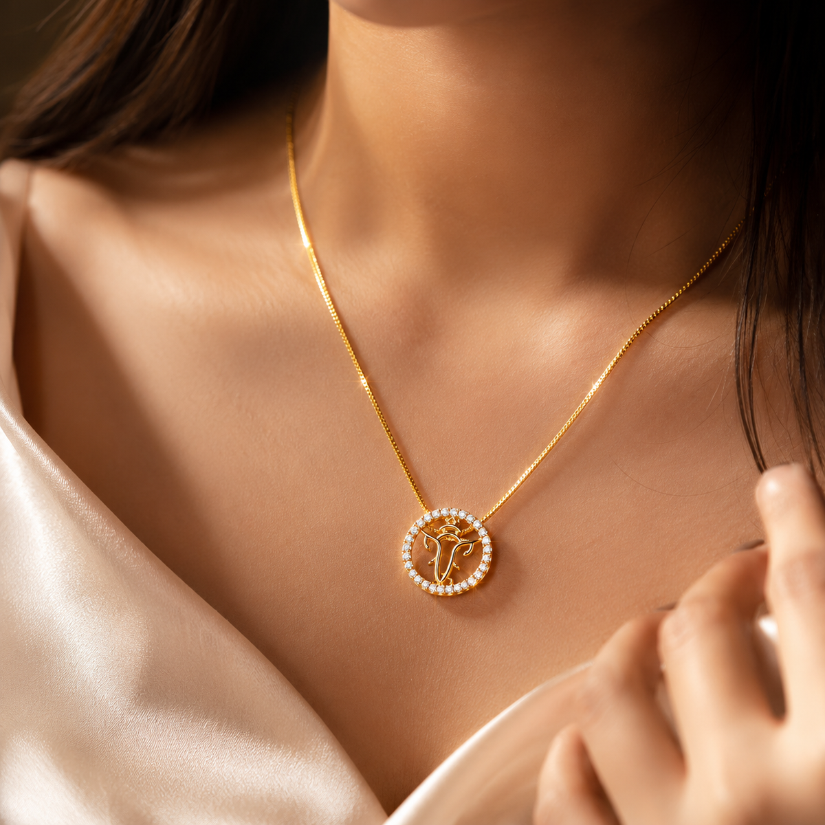 24k Gold Plated Divine Vinayak Ganesha Pendant and Italian Chain
