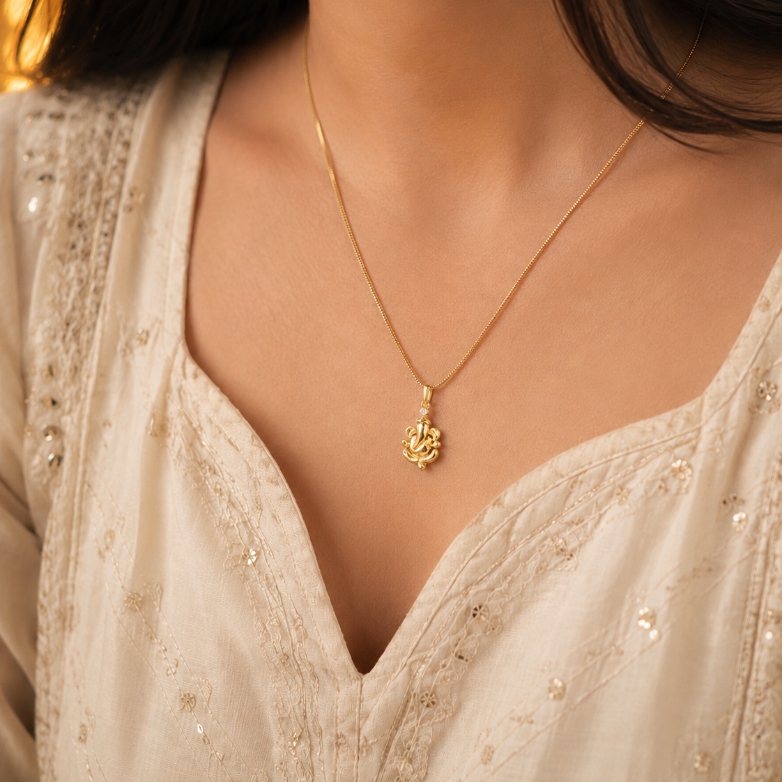 Zivia 18k Divya Ganesha pendant with Delicate gold plated chain