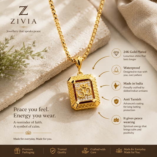 Zivia Royal Aum Pendant and Chain with 24k Gold Plated