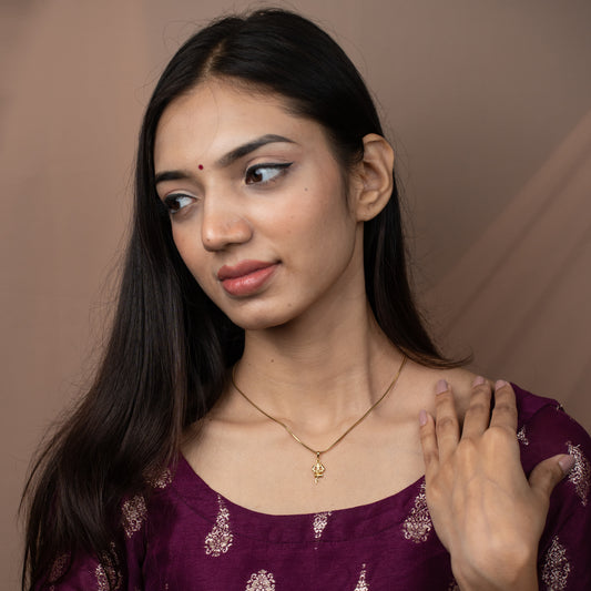 Women  Trishul Damru Gold Plated Pendant with Chain