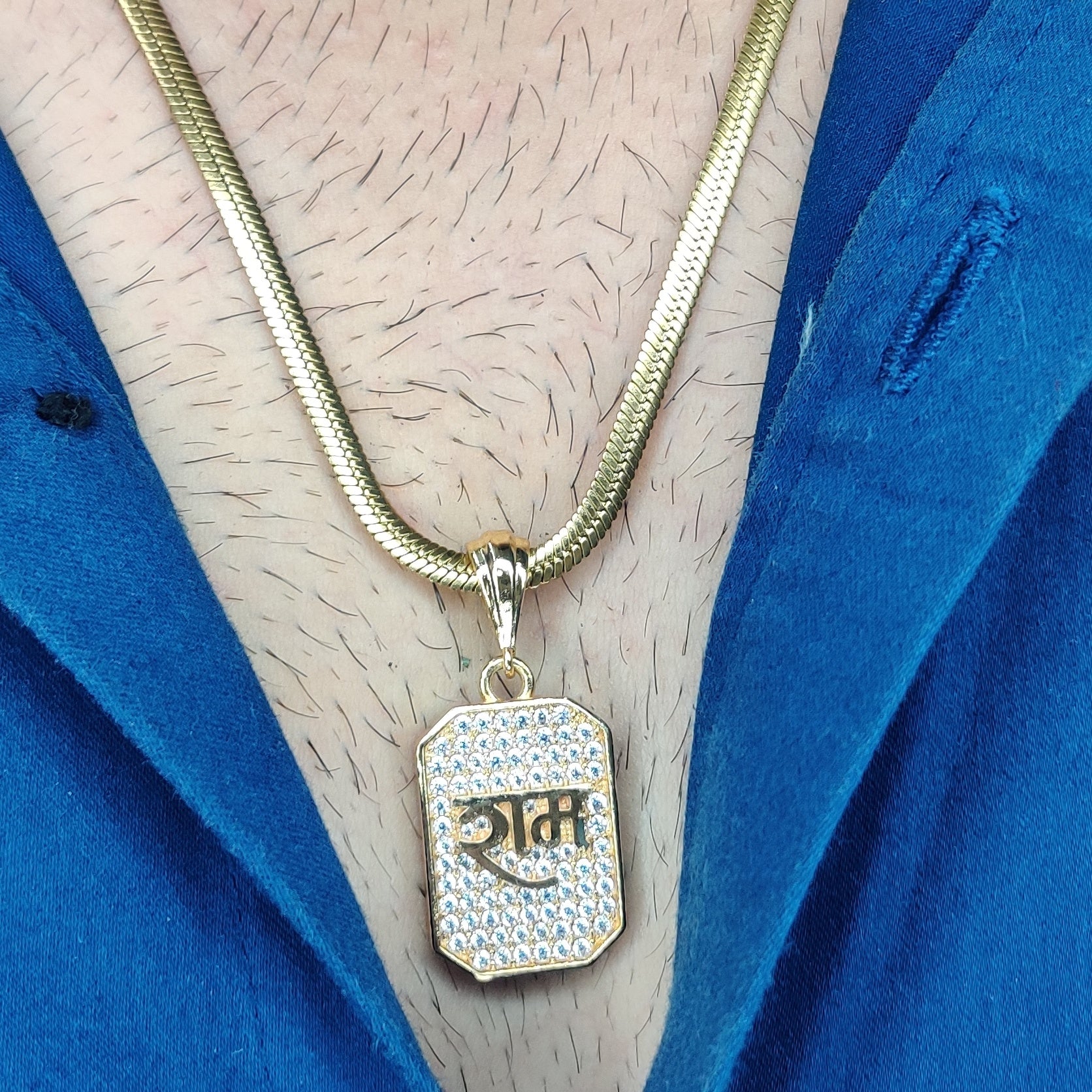 Studded CZ Shree Ram Pendant With Gold Plated Chain Zivia studded-cz-shree-ram-pendant-with-gold-plated-chain-zivia