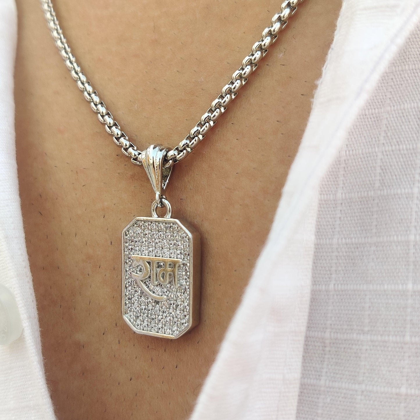 Silver Plated CZ Shree Ram Pendant with Chain