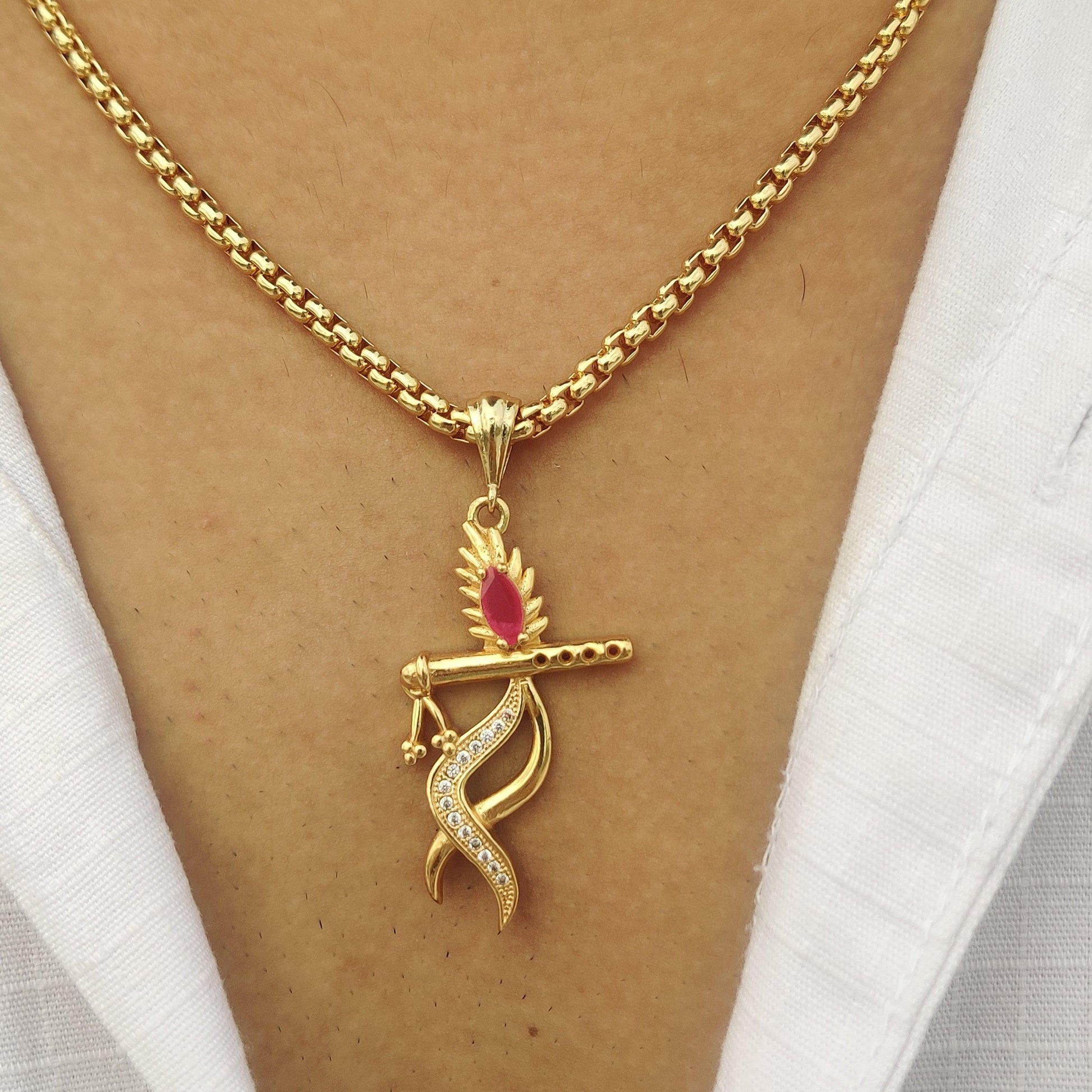 Krishna Flute Sri Krishna Gold Locket Shri Krishna Pendant Shri