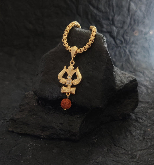 Zivia Rudraksha and Trishul Damru Pendant with Chain
