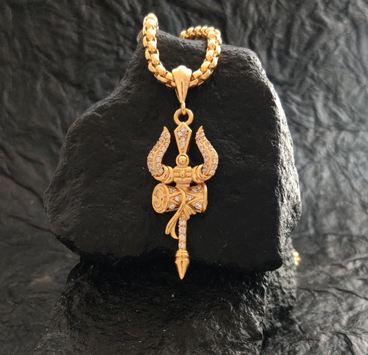 Trishul Eternia Pendant with Premium Diamond and Elegant Gold-Plated Chain