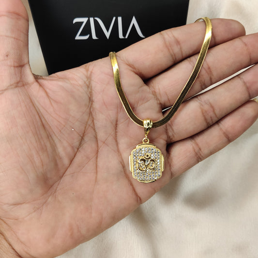 18K ZIVIA Men’s Om Nirvana Diamond Pendant with Snake Chain