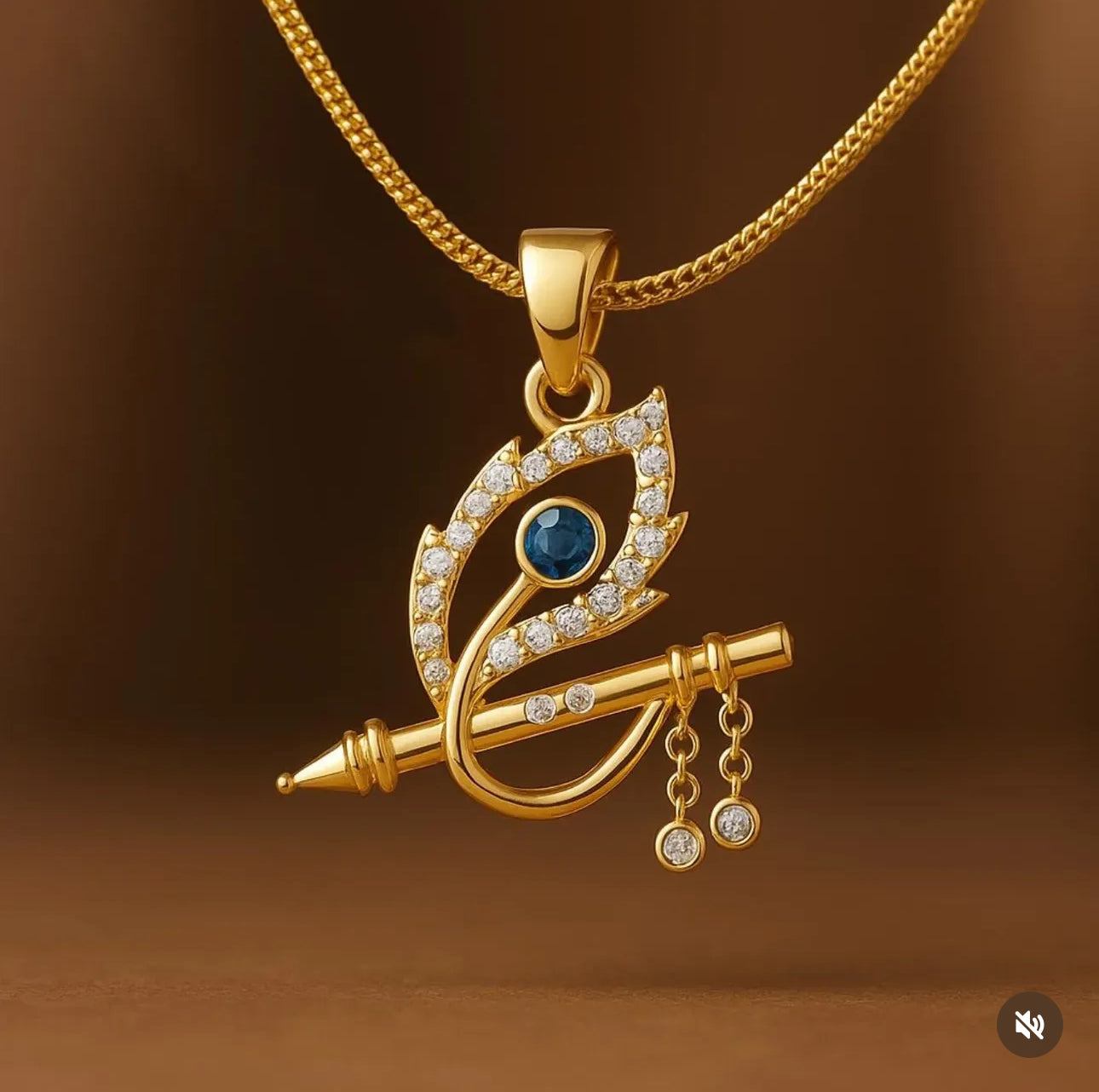 Zivia 18k Delicate Krishna Flute Pendant and chain