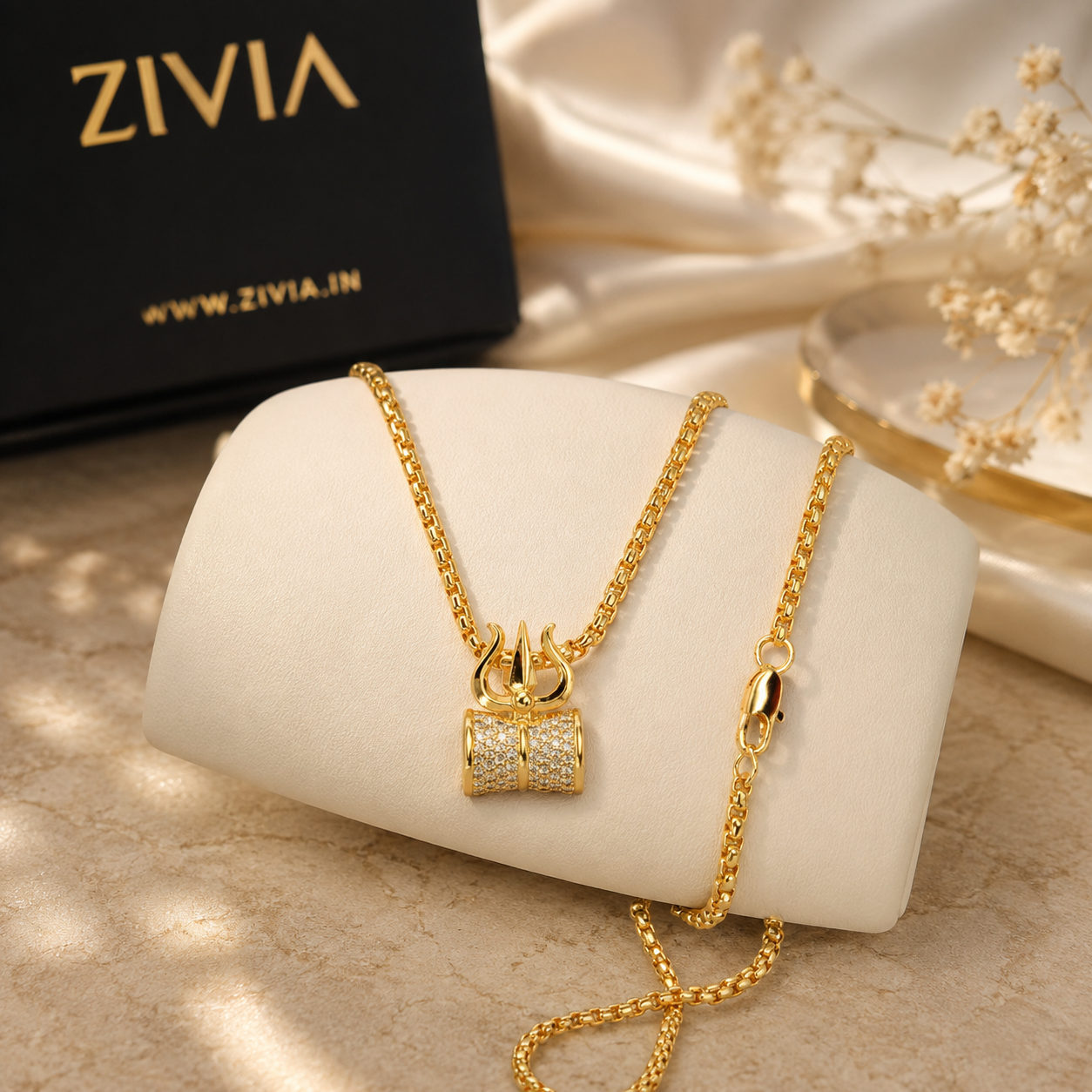 Zivia Mens 24k Gold Plated Trishiv Diamond Pendant and Chain