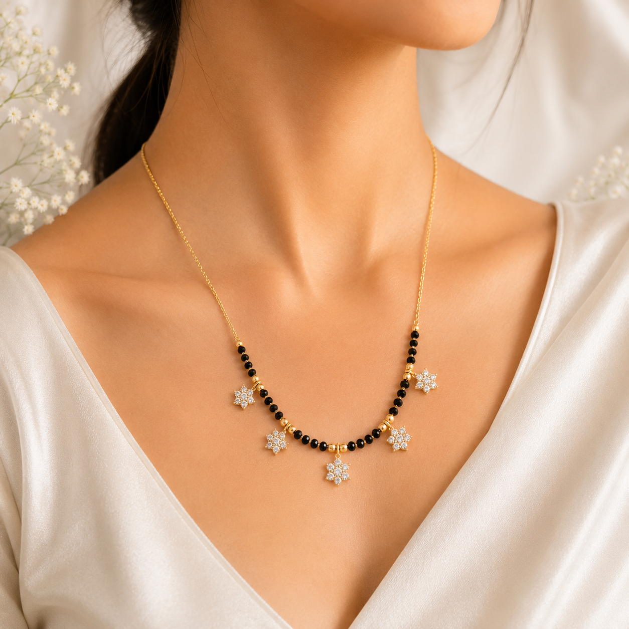 Zivia Snowflake Charm Mangalsutra 18k Gold Plated