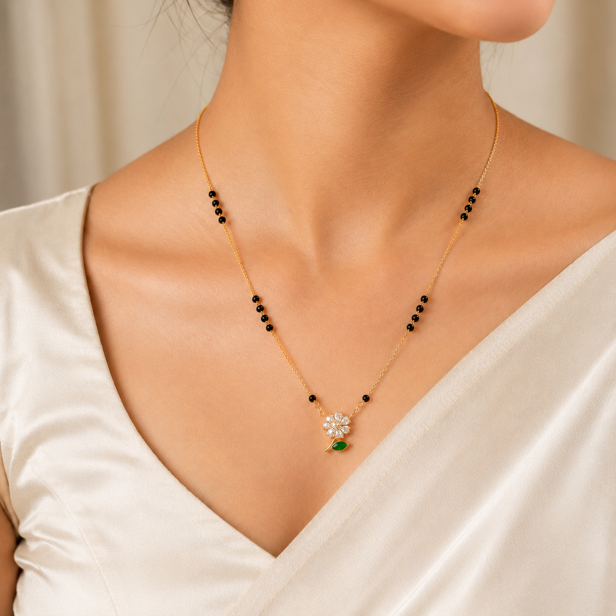 Zivia  Emerald Bloom Mangalsutra 18k Gold Plated