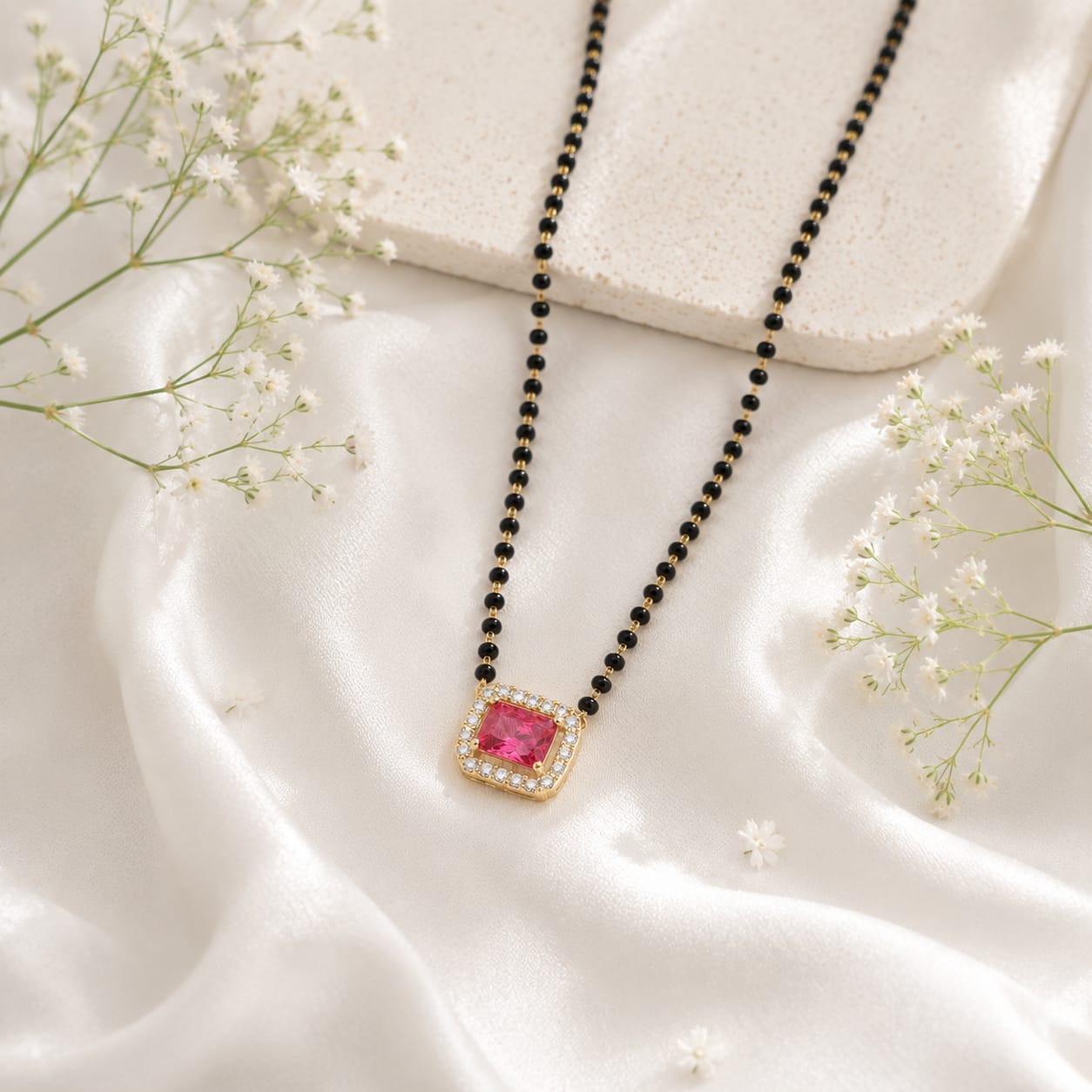 Zivia Ruby Noir Mangalsutra 18k Gold Plated