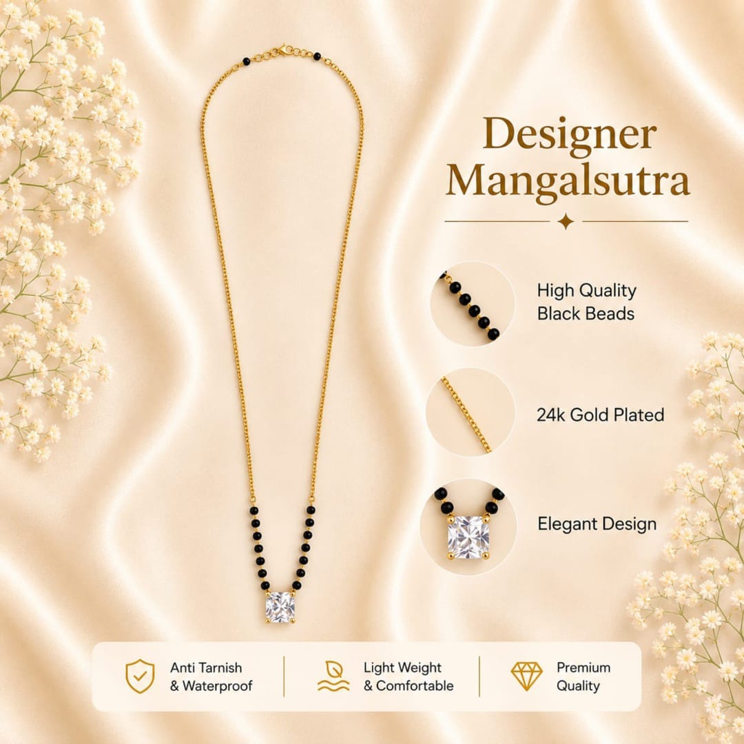 Zivia White Solitaire Royale Mangalsutra 18k Gold Plated