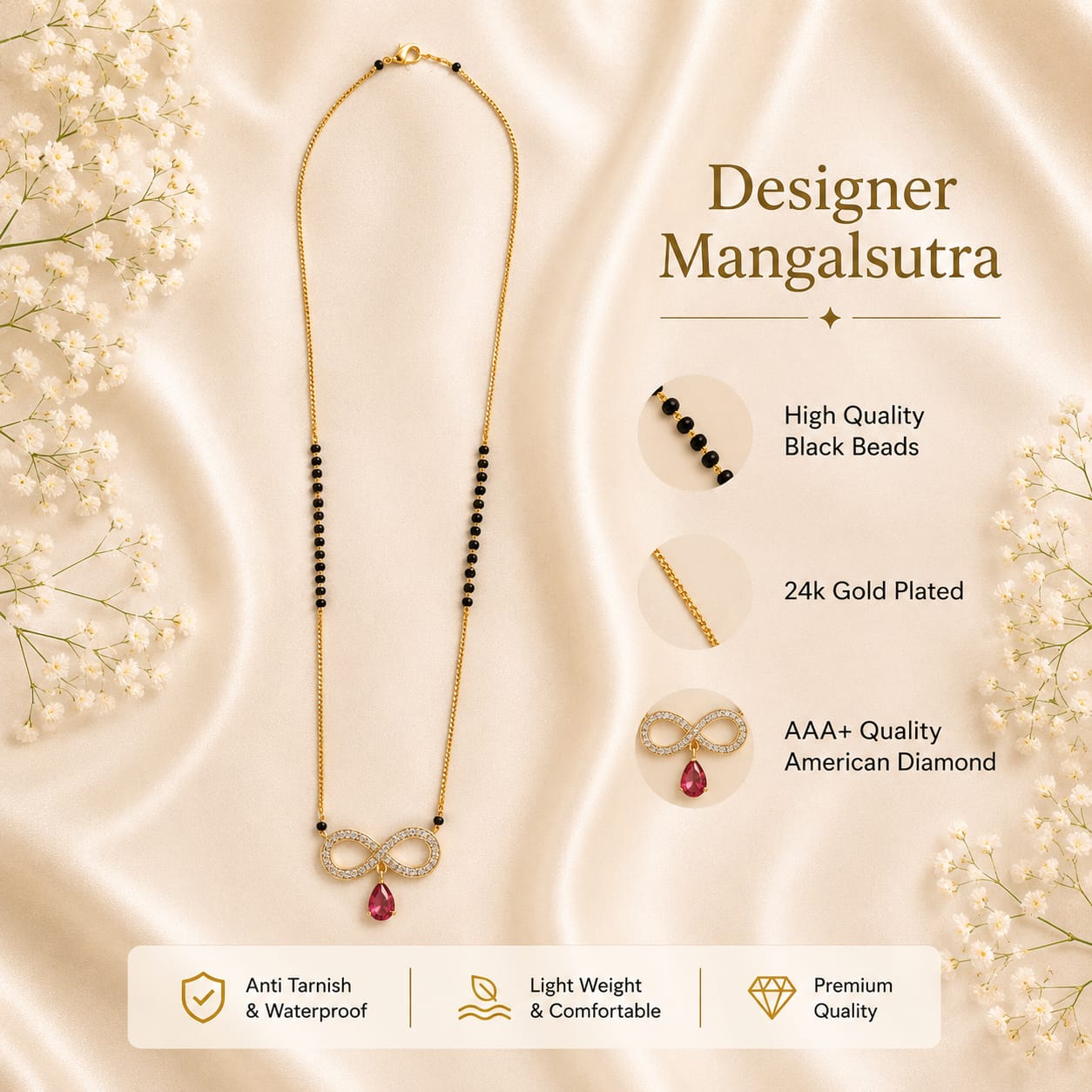 Zivia Infinity Royale Mangalsutra 18k Gold Plated