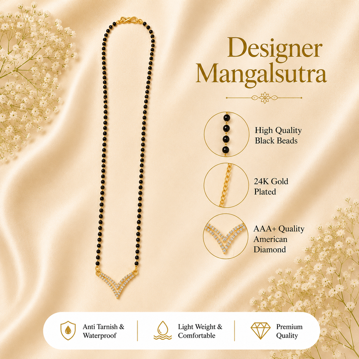 Zivia Velora Diamond Mangalsutra 18k Gold Plated