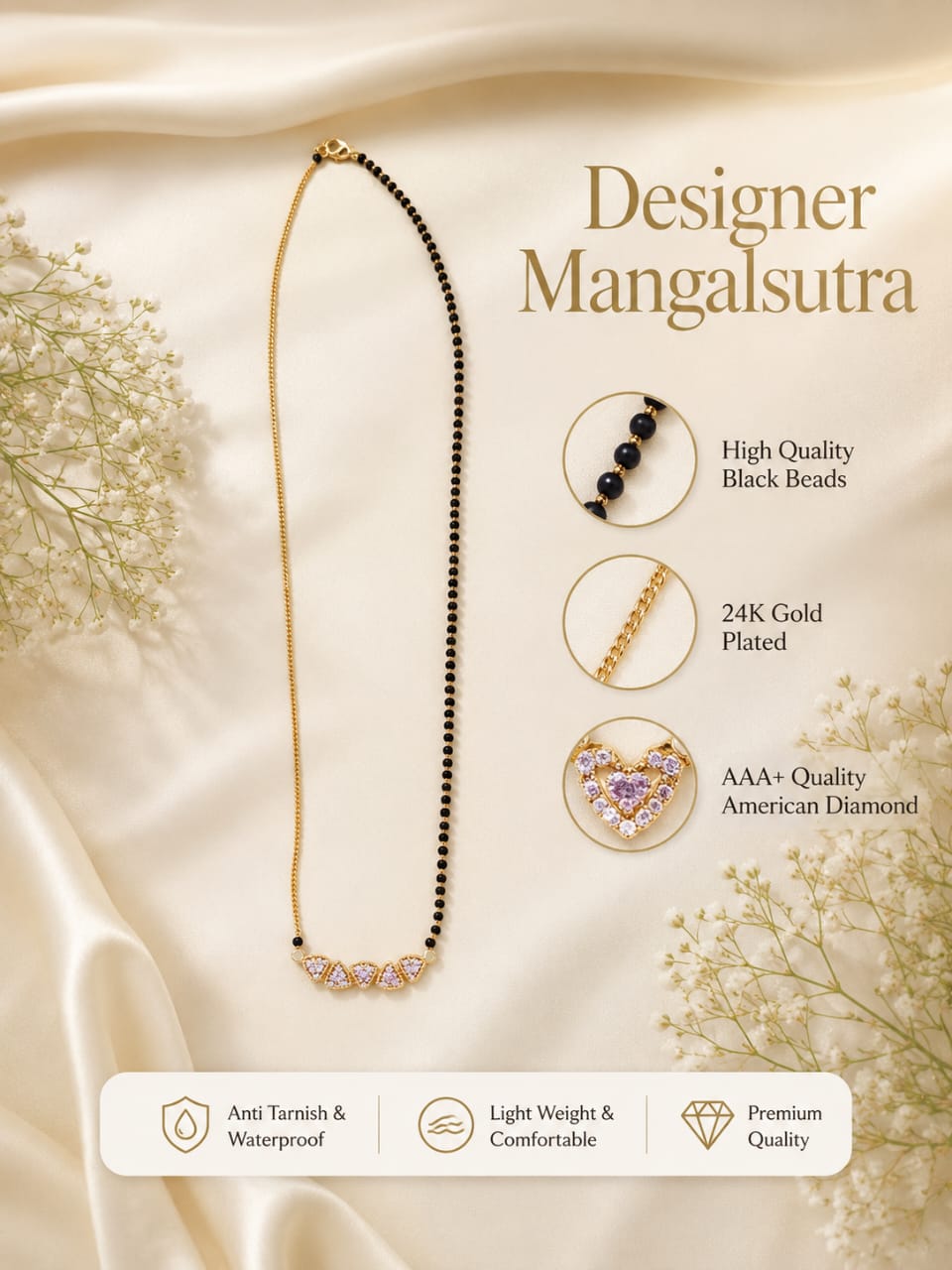 Zivia Triangle Charm Mangalsutra 18k Gold Plated