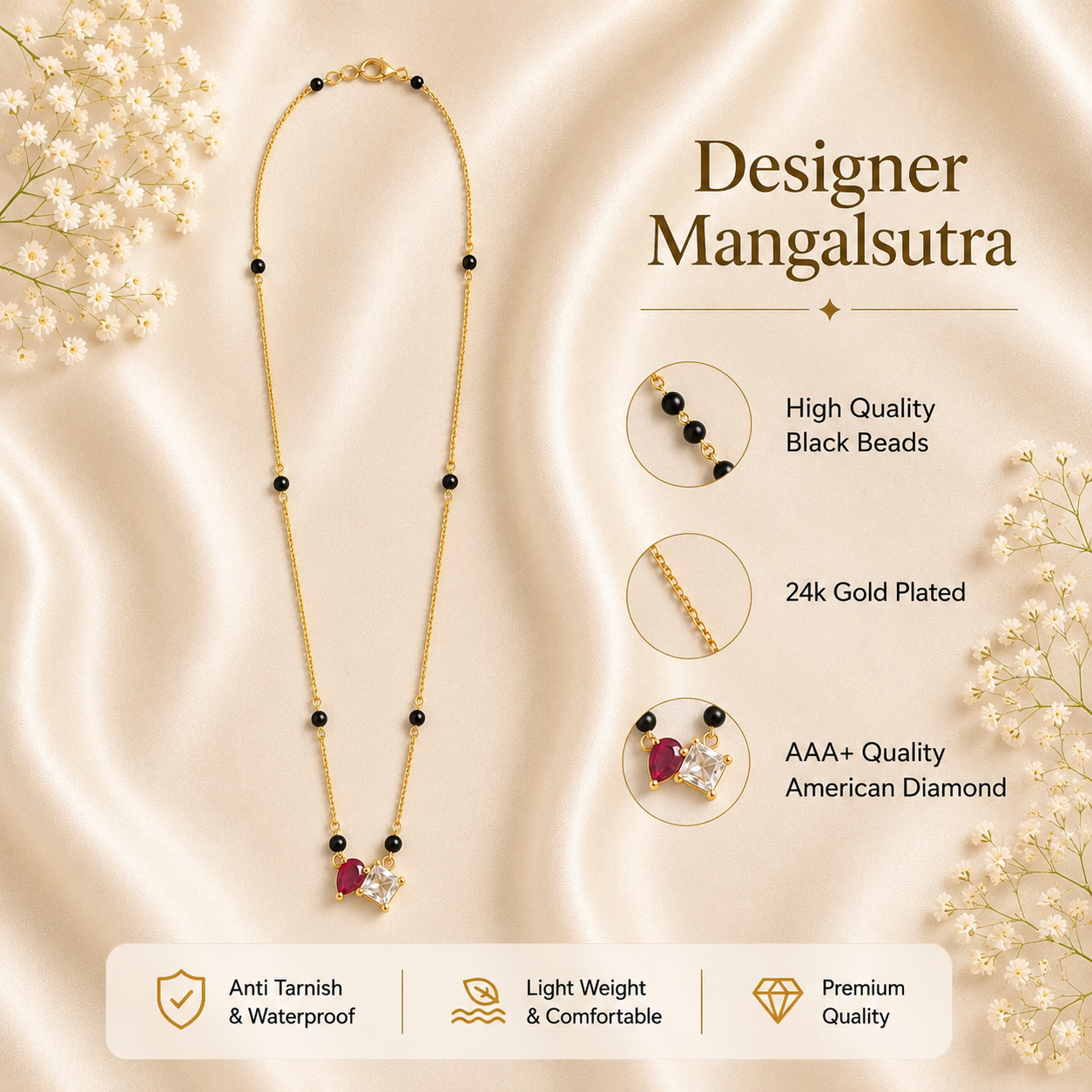Zivia Crimson Grace Mangalsutra 18k Gold Plated