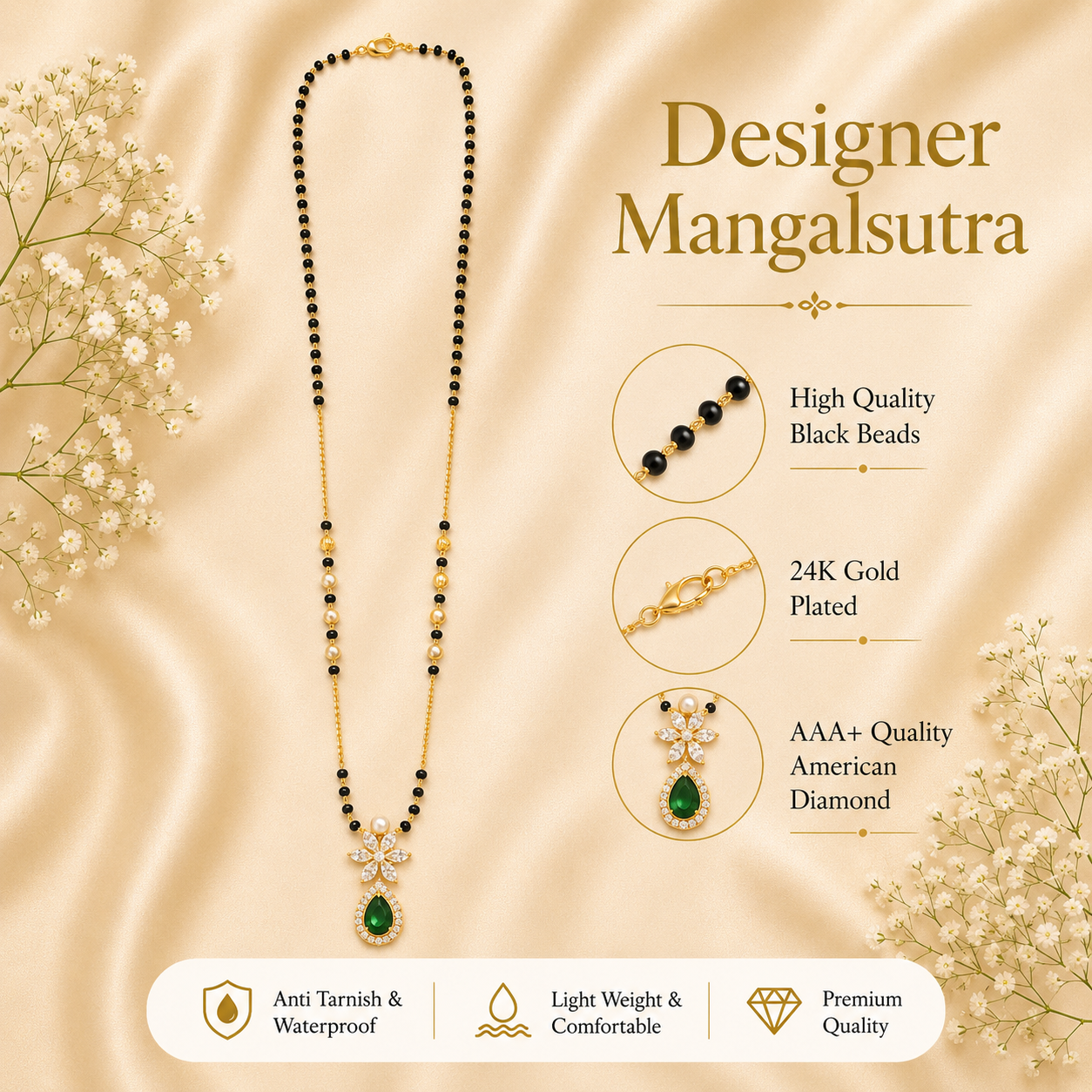 Zivia  Emerald Radiance Mangalsutra 18k Gold Plated