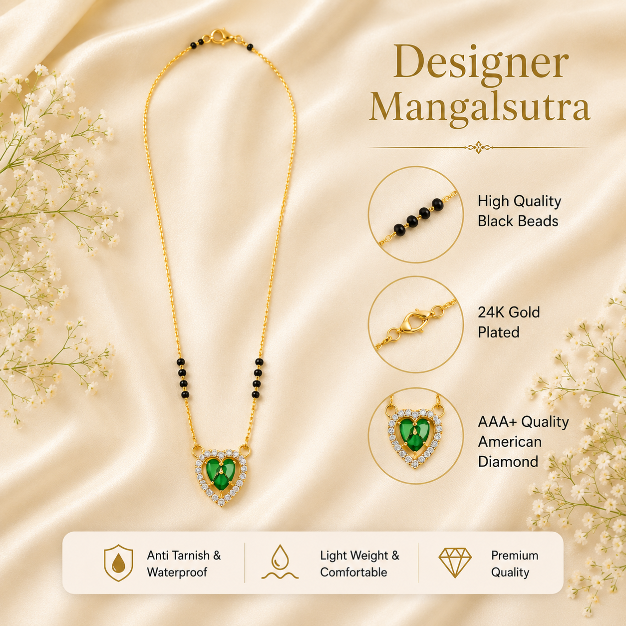 Zivia  Emerald Heart Royale Mangalsutra 18k Gold Plated