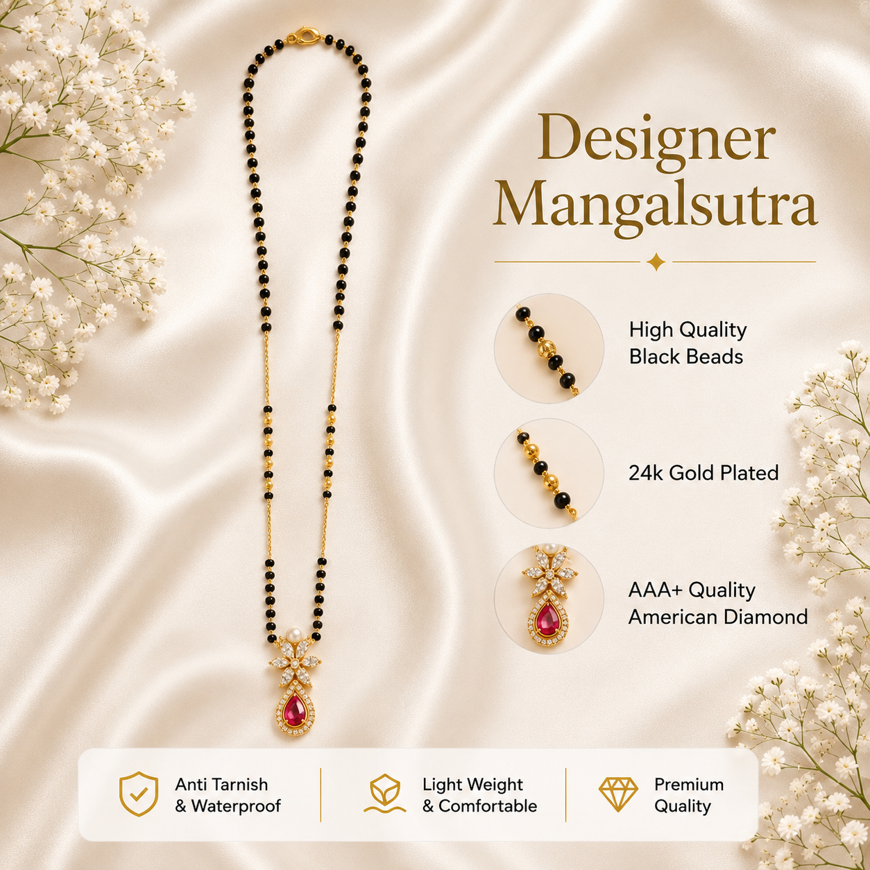Zivia Ruby Blossom Mangalsutra 18k Gold Plated