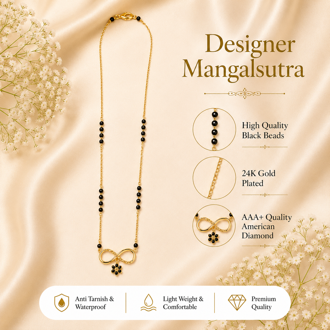 Zivia Infinity Blossom Mangalsutra 18k Gold Plated