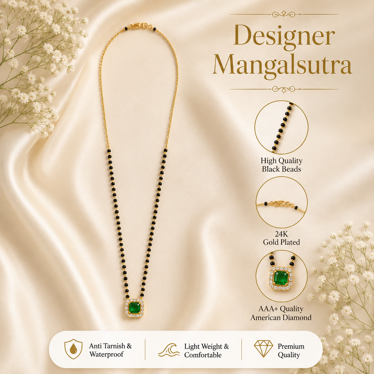 Zivia  Emerald Grace Mangalsutra 18k Gold Plated
