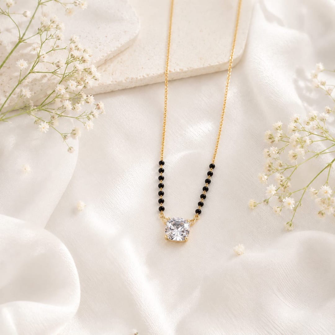 Zivia White Solitaire Royale Mangalsutra 18k Gold Plated