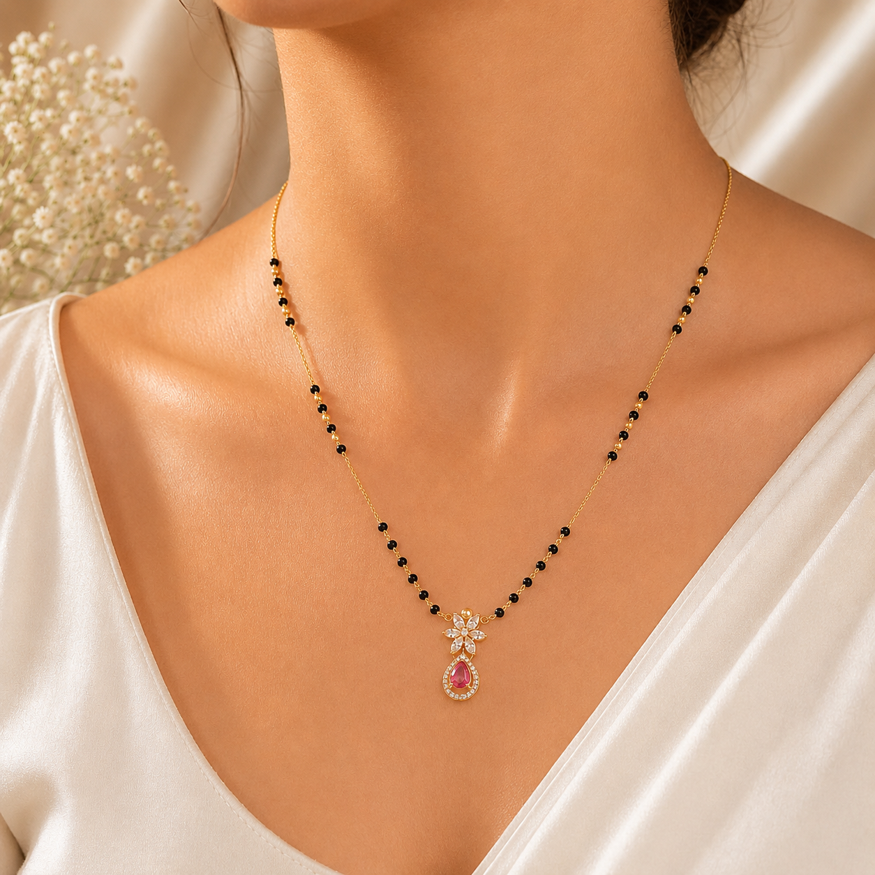 Zivia Ruby Blossom Mangalsutra 18k Gold Plated